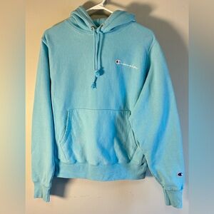Champion Reverse Weave Light Blue Women’s Hoodie Sweater - Size S Distressed